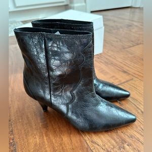 IRO Black Cracked Leather Pointed Toe Boots, size 36